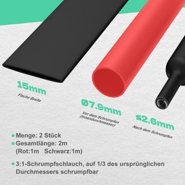 Heat Shrink Tube Set 3:1 Heat Shrink Tube Assortment Diameter 7.9 mm and 2 m Length Heat Shrink Tube 2 Pieces Double-Walled Heat Shrink Tubing Good Insulation for Cable Insulation Marking (Diameter