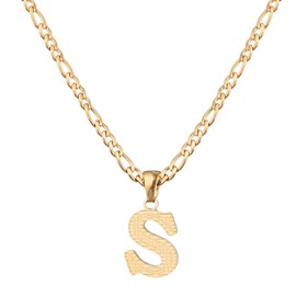 SAELACY 18K Gold Silver Tone Stainless Steel Initial Necklaces for Women Men Gothic 26 Letters Pendant with Figaro Chain Necklaces