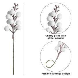 DIYASY White Glitter Berry Stems,20Pcs Artificial Xmas Picks and Sprays Christmas Tree Filler Branches Ornaments Holiday Wreath Garland Decorations Home Décor 7.8 Inch