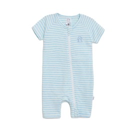 Baby Romper, 100% Organic Cotton, Double Zipper, Short Sleeves, Tag-less (Blue, 00 (3-6M))