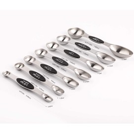 Magnetic Measuring Spoons Set of 8 Stainless Steel Stackable Dual Sided Nesting Teaspoons and Tablespoons for Measuring Dry and Liquid Ingredients