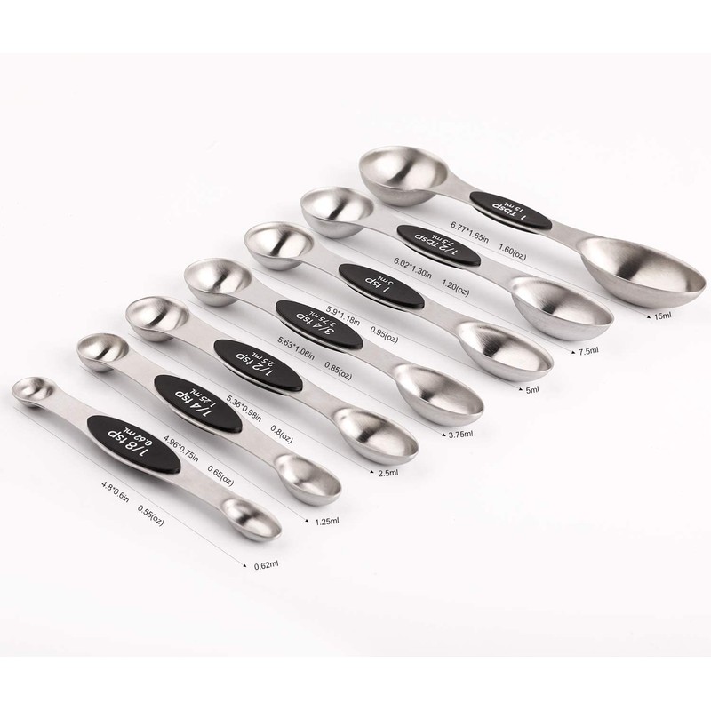 Magnetic Measuring Spoons Set of 8 Stainless Steel Stackable Dual