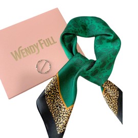 Wendyfull Hair Scarf for Women Silk Feeling Bandanas Square Satin Head Neck Scarves 26“x 26” for Handbag Purse Charms (D1-Green leopard-print)
