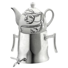 Transitional Modern Large Tall Capacity Classic Iranian Samovar Russian Persian Turkish Tea Maker Water Kettle Heavy Thick Stainless Steel Ceramic Porcelain Teapot 6+1=7 Liter W/Faucet