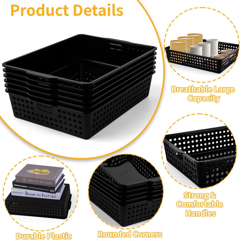 12 Pcs Plastic Storage Baskets Bulk 14 x 10 In