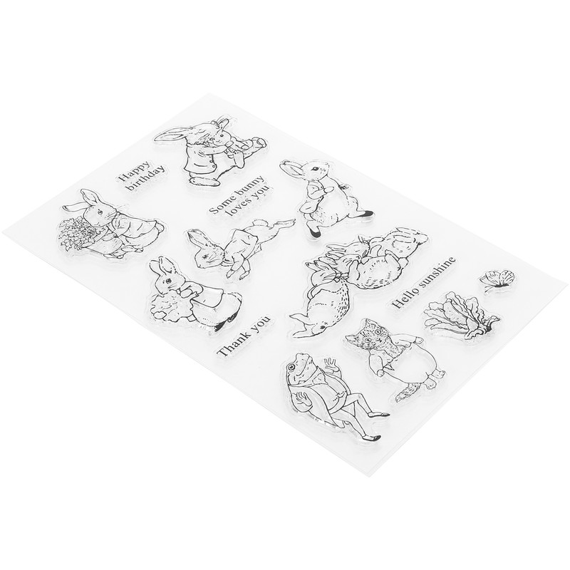 Transparent Stamp Rubber TPR Rectangle DIY Journal Rabbit Pattern Craft