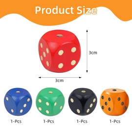 Pack of 5 Wooden Dice Dots, Large Dice Colour Dice, Wooden Dice Set 30 mm, Games W6 Dice Pocket Dice, Game Dice for Board Games, Children's Games Party Games