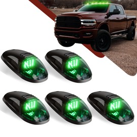 AOXLFU 5 Pack Green Cab Lights,16 LED 12V Top Marker Clearance Light with Smoke Finish for Roof and Running, Compatible with Dodge Ram 1500 2500 3500 4500 5500 2003-2018 Pickup Trucks