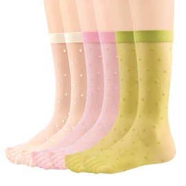 bropapa Women Nylon Sheer Socks Crew Stocking Knee High or Mid Calf Street Fashion Cute Polka Dots Stylish Socks Ultra Stretchable Sheer Toe 3Pack