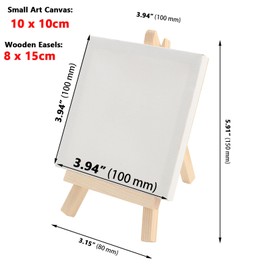 MAKTSAM 20 Sets Mini Canvas and Easel, 10 x 10cm Small Art Canvas with 8 x15cm Wooden Easels, Tabletop Display Easel Stretched Blank Canvas for Drawing, Painting, Wedding Decoration