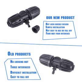 FOGWOWO Locked Barbed Tee Connectors,1/2 Inch to 1/4 Inch Irrigation Tubing Fittings Kit for (1/2'' ID x 0.60''-0.63'' OD) 16mm Drip Tubing (20 Pcs Barbed Tee 3-Way)