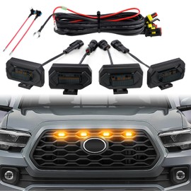 Seven Sparta 4 PCS Grill Led Lights with Fuse Adaptor Compatible with 2020-2023 Toyota Tacoma TRD Off Road & Sport OEM Front Grille, Half-Cover (Amber Light with Black Shell)
