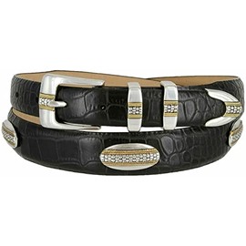 St. Andrews Gold Italian Calfskin Genuine Leather Designer Dress Conchos Belt 1-1/8"(30mm) taper down to 1"(25mm) wide (Alligator Black, 36)