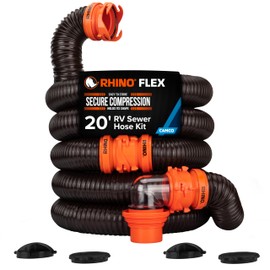 Camco Rhino RV Sewer Hose Kit - Includes RhinoFLEX 20-ft Sewer Hose & Sidewinder 20-ft Sewer Hose Support - Superior RV Tank Dumping (39799)