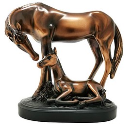Treasure of Nature Bronze Mom & Baby Horse Sculpture Statue, 8 x 4.5 x 7 inch