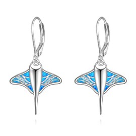 YFN Stingray Earrings Sterling Silver Blue Opal Manta Ray Dangle Drop Earrings Stingray Jewelry for Women Manta Ray Gifts for Mom