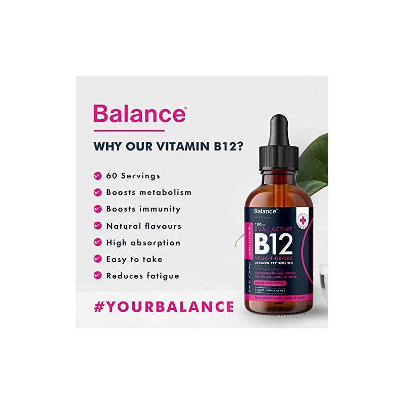 Balance Vitamin B12 Liquid Drops - High Strength 3000mcg -