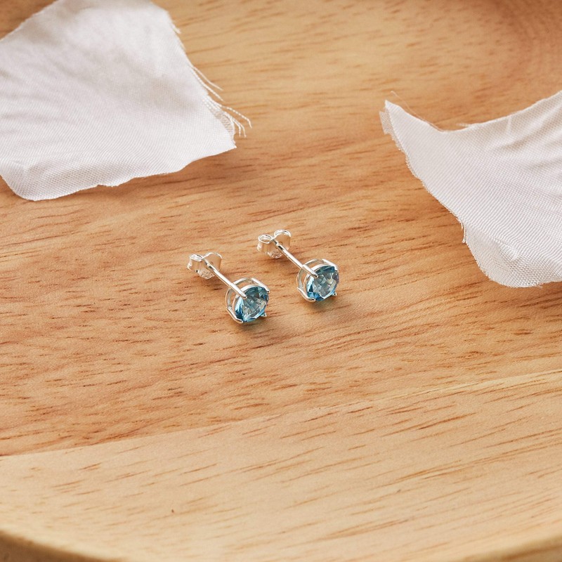 Philip Jones Sterling Silver March (Aquamarine) Birthstone Earrings Created with