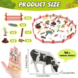 67 Pcs Plastic Animals Toys for Kids, Animal Toys Set, 3-8cm Animal Figures Toys, Farm Zoo Jungle Animals Toys Includes Fencing, Wood, Stumps, Coconut Trees, Pools, Maps for Boys Girls