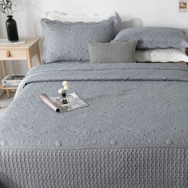 Brandream Romantic Quilt Set Queen Size Luxury Matelasse Bedspread Coverlet Set Vintage Quilt Bedding Set Collection Gray