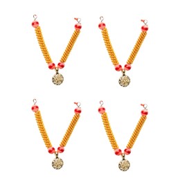 Single Stone Mala Set Of 4 for Laddu Gopal/Devi Maa/Radha Krishna/Indian Traditional God Goddess Sringar jewellary Set for All God Idol Statue for Festival Decoration(Size:-2'')(Golden,Orange)