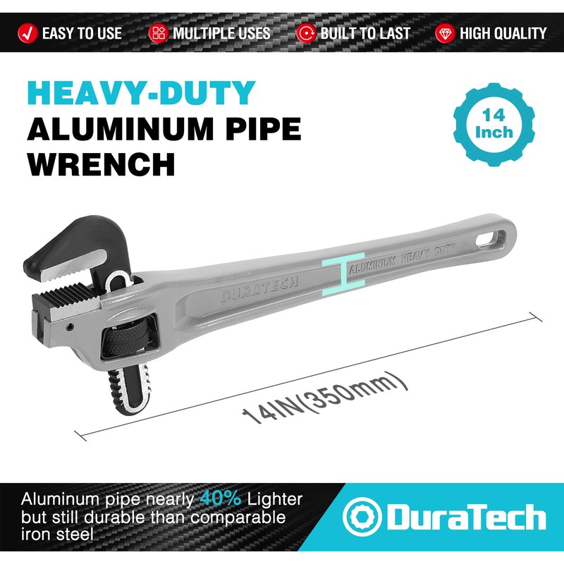 DURATECH 14-inch Heavy Duty Aluminum Offset Pipe Wrench, 2" Jaw