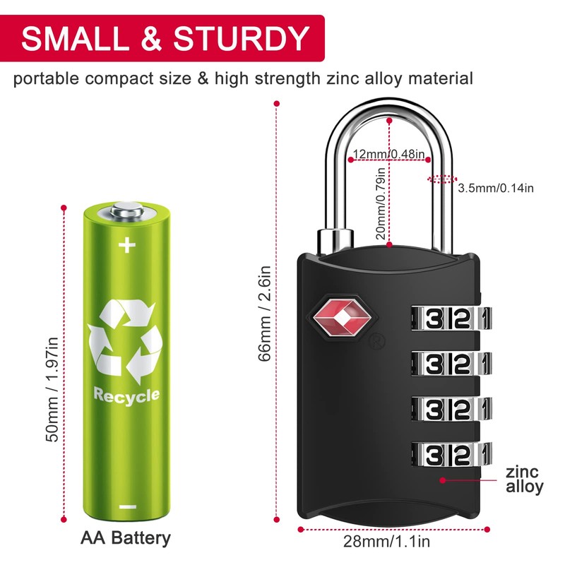 ZHEGE Luggage Lock, TSA Approved Travel Lock, 4 Digit Combination