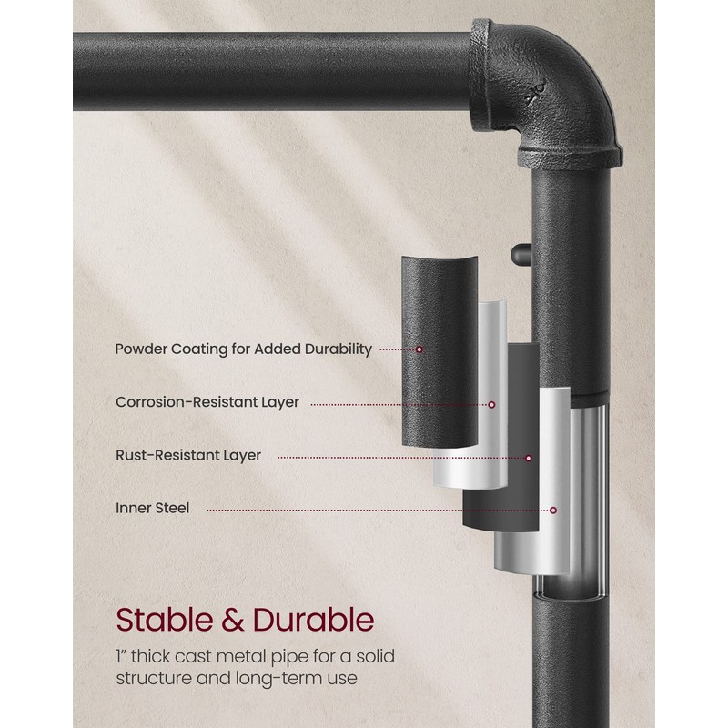 VASAGLE Clothes Rack, Heavy Duty Clothing Rack, Industrial Pipe Style