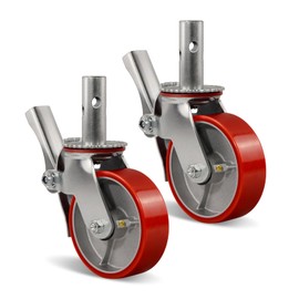 FOVERSWIVE 6"x2" Scaffolding Wheels, Polyurethane on Steel Wheel Stem Casters Wheels- Dual Locking Swivel Caster 360 Degrees Industrial Casters 900LBS Capacity Per Wheel (2 Brake)
