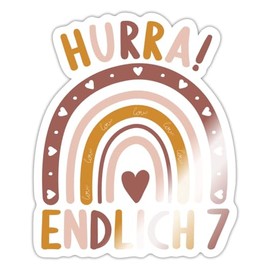 Spreadshirt Hurra Endlich 7 Regenbogen Herz Geburtstagskind Sticker, max. 10 x 10 cm, 10 x 10 cm, Weiß glänzend