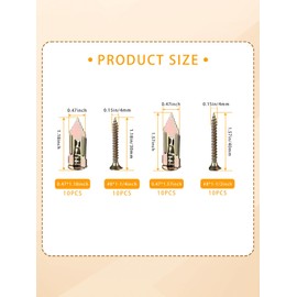 Self Drilling Drywall Anchors with Screws Kit 40Pcs - 2 Size Sheetrock Anchors & 2 Sizes Screw Sizes New Upgraded Zinc Plated Steel No Drill or Holes in Wall for TV, Wall Hanging, Cabinets