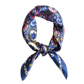 MEISEE Pure Natural Mulberry Silk Scarfs Women Small Square Scarf 21" x 21" Breathable Lightweight Neckerchief Printed Headscarf (New Blue flowers)