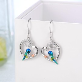 Parrot Earrings for Women 925 Sterling Silver Cute Heart Parrot Dangle Earrings with "I Love You Forever" Heart Robin Bird Animal Jewelry Gifts for Women Mom