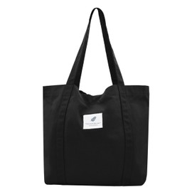 Women's Fabric Bags Tote Bag Plain Shoulder Bag Lightweight Large Capacity Student Shopping Beach Bag, black