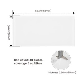 Adedeo Peel and Stick Glass Subway Tiles, 3 x 6 Inch, White Glass Tiles for Backsplash, Kitchen Backsplash Wall, Pack of 40 Pieces, 5sq.ft