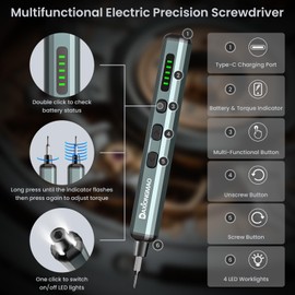 70-in-1 Cordless Electric Screwdriver Set with 64 S2 Steel Bits: 3.7V USB-C Rechargeable, 5 Torque Settings & 4 LED Lights, Mini Repair Kit for PC, RC Electronics, Phones, Laptops, Glasses, Clocks