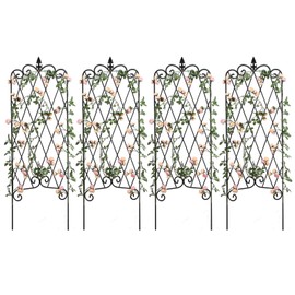 Amagabeli Garden Trellis 47” x 16” Rustproof Iron Plant Trellis Vegetables Patio Metal Wire Lattices Grid Panels for Ivy Cucumbers (4, Black)