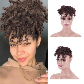 NICENEEDED Brown Short Afro Kinky Curly Bangs Clip, Kinky Curly Clip In Bangs, Wig Piece Front Fringe Hair Pieces Bangs for Women Clip in On Hair Extensions