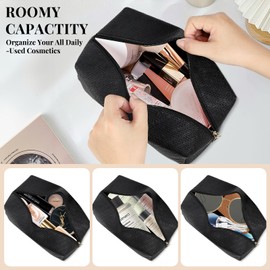 Large Travel Makeup Bag for Women, Wide-Open Cosmetic Organizer, Water-Resistant Toiletry Pouch with Front Pocket, Ideal for Brushes, Makeup, Toiletries, and Travel Accessories (Black)