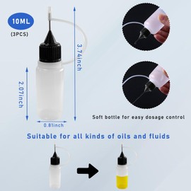 Augeny 3PCS Needle Tip Glue Bottle, 10ML Blunt Needle Tip Precision Applicator Oil Bottles with Funnel, Empty Applicator Glue Oiler Squeeze Bottle for for Glue Liquid Oil DIY Craft