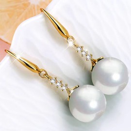 Salanda Pearl Drop Earrings Set, Gold Plated Pearl Dangle Earrings for Women Girls, mm, Brass, No Gemstone