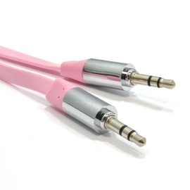 kenable FLAT 3.5mm Jack with METAL Plug Stereo Audio Cable Lead Pink 2m [2 metres]