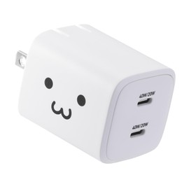 Elecom MPA-AC10640WF Charger, 40 W, 2 Ports, Type-C USB-A, USB, PD, Supports PPS, GaN II, Folding Plug, Shirochan
