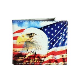 WLT-105 - Mens USA Flag with Eagle Wallet Credit Card Holder and ID Display