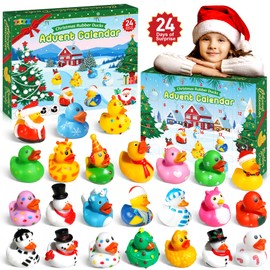 ZIZZ Advent Calendar 2025 Christmas Rubber Ducks: 24 Days Christmas Countdown Calendar Gifts for Kids Holiday Party Favor Ducky Duck Bath Toy for Baby Toddler Girls Boys 3+ Year old Fun Xmas Gift