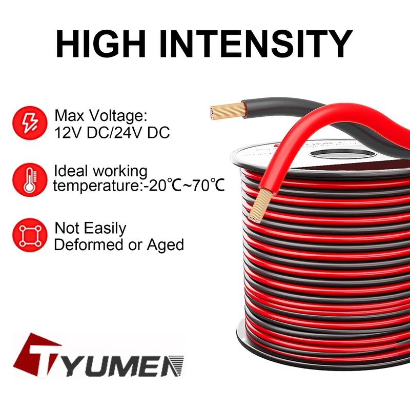 TYUMEN 100FT 14/2 Gauge Red Black Cable Hookup Electrical Wire
