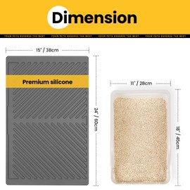 Silicone Cat litter mat - Easy Cleaning Durable Rubber Cat Litter Trapping Mat, Upgrade Raised-Groove Design for Litter Box Scatter Control, Waterproof, Non-slip, Soft on Kitty Paws (24"x15", Gray)