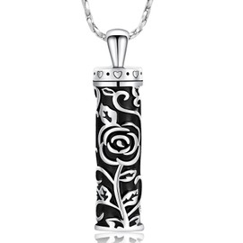 QGJNSGC Flower Celtic Cremation Jewelry Necklace Roseflower Cylinder Bar Urn Necklace for Ashes Urn Pendant Necklace Keepsake Memorial Lockets for Ashes for Women Men