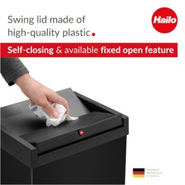 Hailo Big-Box Swing XL Waste bin | 1 x 52 liters / 11.4 gallons | Self-Closing Swing lid | Steel Sheet | Bin Liner Clamping Frame | Waste bin Kitchen Rectangular | Made in Germany | Black 0860-241