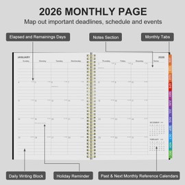 2026 Planner Weekly and Monthly - From January to December 2026, A4 Spiral Binding Agenda with Monthly Tabs, Wirebound, Pocket, 100Gsm Thick Paper (8.5" x 11")